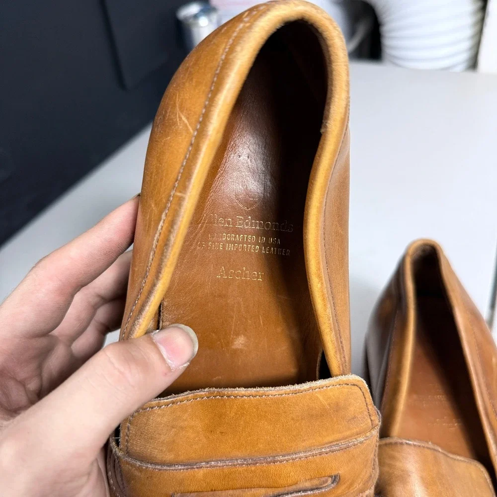 Allen Edmonds Archer Penny Loafer Mens 11.5 D Tan Leather Dainite Sole 1446